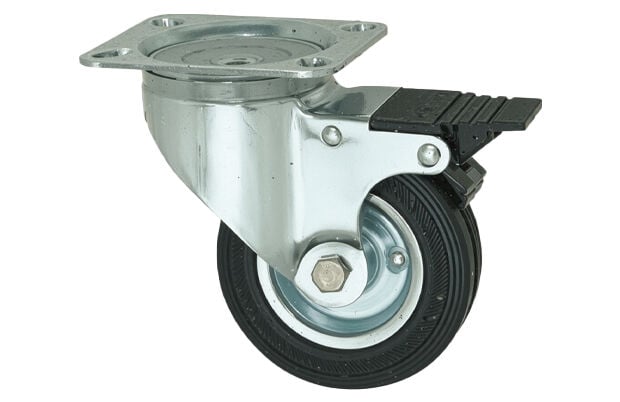 80mm Çaplı Tabla Bağlantılı Galvaniz Kaplama Metal Gövde Frenli Tekerlek