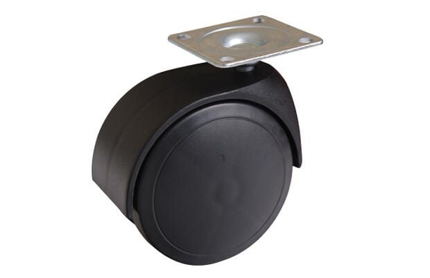 Mobilya Tekerleği - 75mm Çaplı Tabla Bağlantılı PP Makaralı Siyah Tekerlek