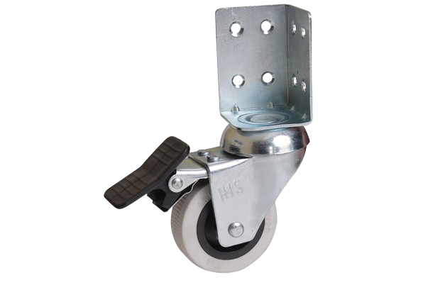 50 mm Çaplı Çift Bilyalı L Köşe Tabla Bağlantılı Frenli PVC Teker
