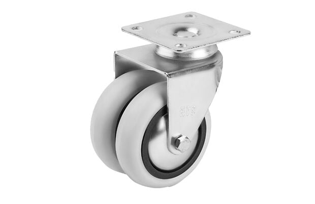 75*25 mm Tabla Bağlantılı Gri Çift Makaralı PVC Tekerlek