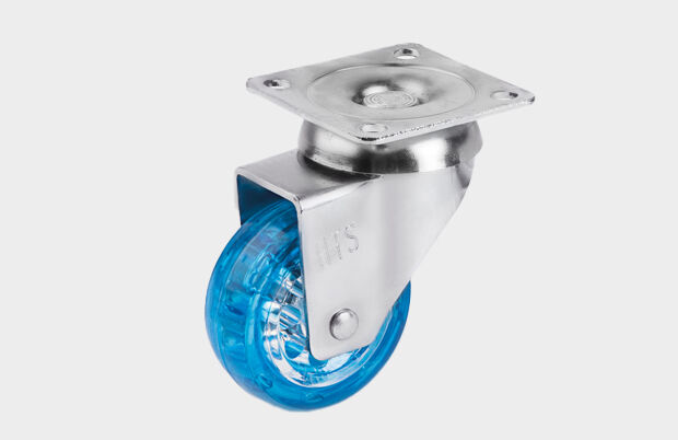 50 mm Çaplı Tabla Bağlantılı Şeffaf Mavi Makaralı Teker