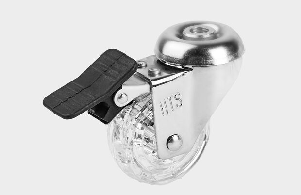 50 mm Çaplı Boş Delik Bağlantılı Şeffaf Makaralı Frenli Teker