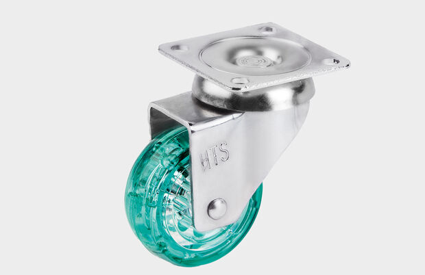 50 mm Çaplı Tabla Bağlantılı Şeffaf Yeşil Makaralı Teker